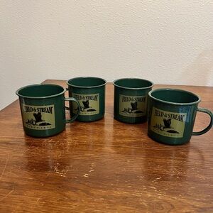 Set of 4 Field & Stream Green Enamel Camp Mugs – Outdoor Rustic Coffee Cups